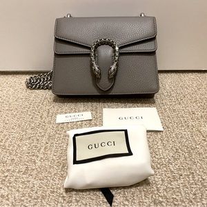 GUCCI Calfskin Dionysus Bag Dusty Grey Authentic Leather Handbag